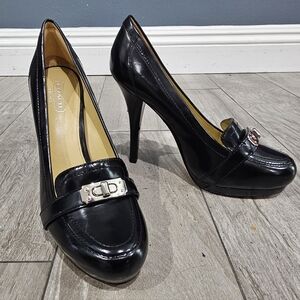 COACH Luisa Black Leather Turnlock Platform Stiletto Pumps 7.5B